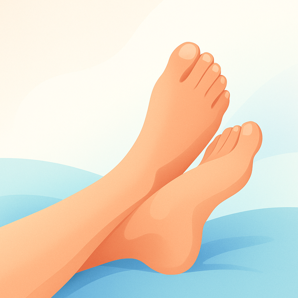 발바닥의 작열감이 사라지고 편안해 보이는 발 일러스트. 시원해 보이는 하늘색 쿠션 위에 양 발을 올려놓은 듯 하다.