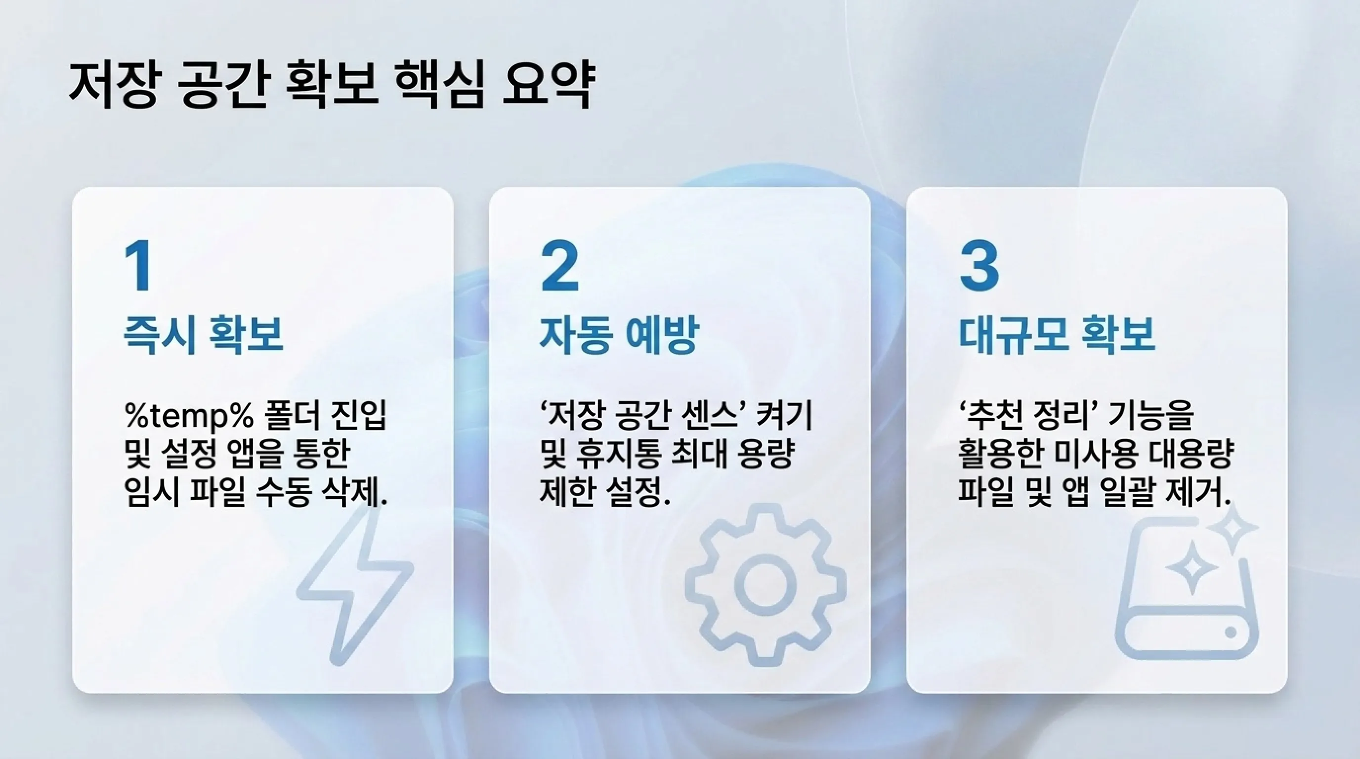 Windows 11 저장 공간 확보 방법 (임시 파일&middot;휴지통&middot;저장 공간 센스)