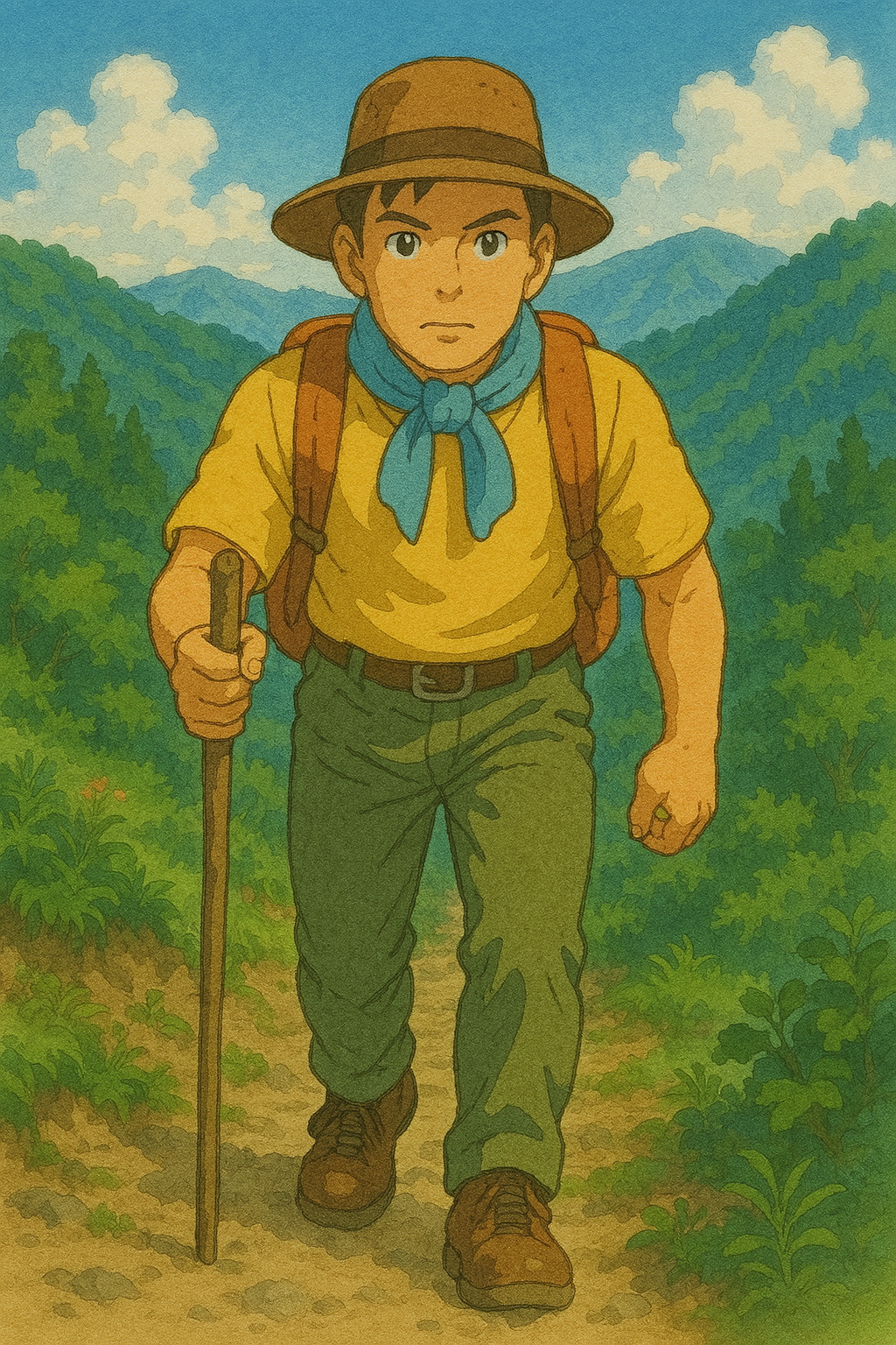 산을 오르는 여행자의 모습