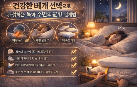 경추에 좋은 베개로 편안하게 자는 모습