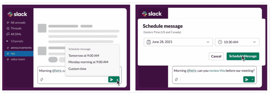 슬랙-메시지-예약발송-몇시-몇일