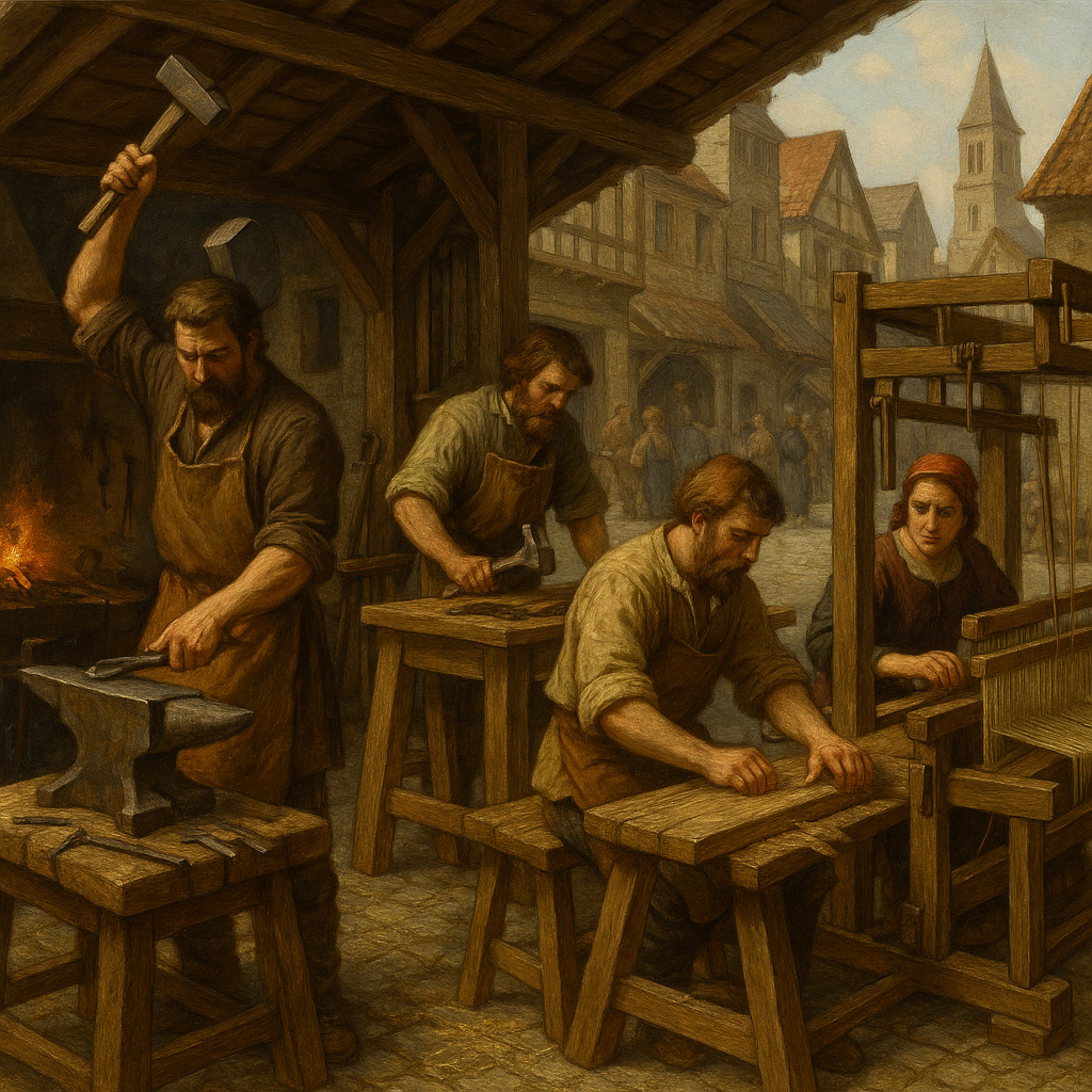 중세 도시 장인들이 일하는 모습