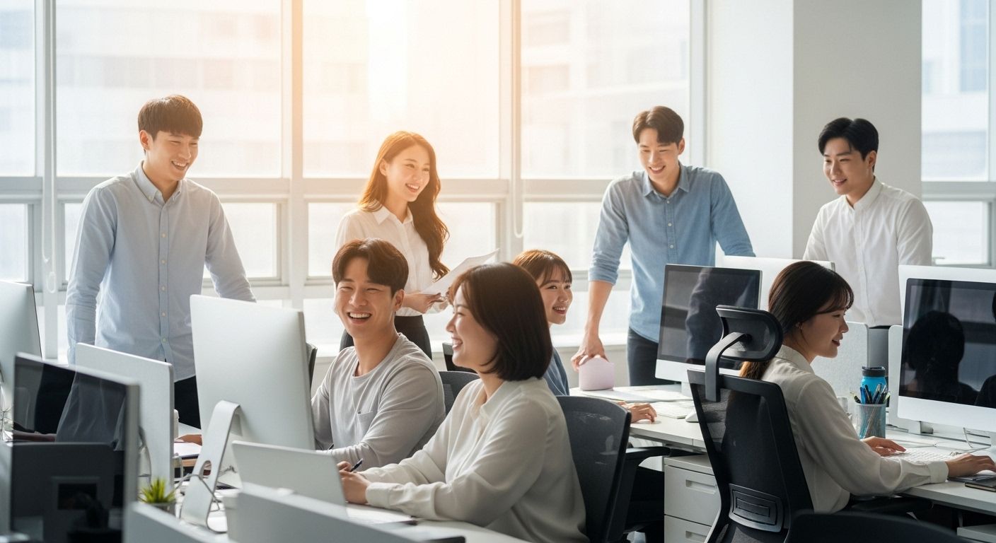 근로자들의 밝은 표정