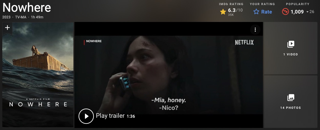 넷플릭스 오리지널 영화 노웨어 정보 실화 출연진 줄거리 결말 후기 및 평점