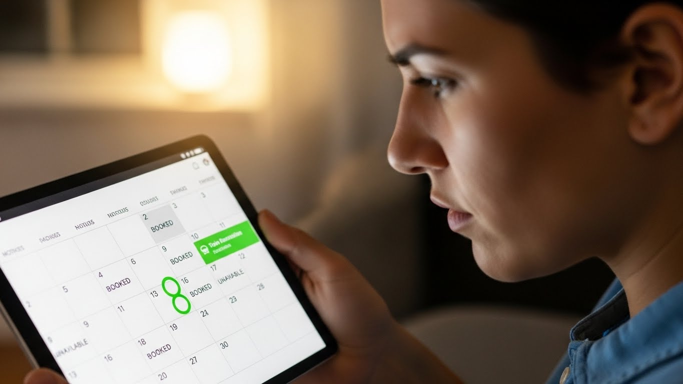 해랑열차 코스를 미리 파악하고 태블릿으로 예약 사이트를 보는 모습
