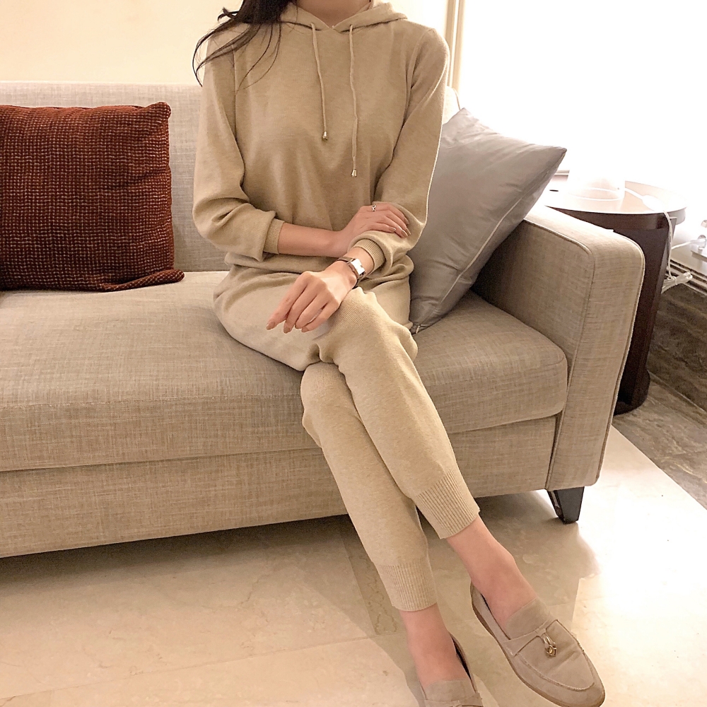 (당일) 브링 쫀쫀 니트 후드 조거 팬츠 투피스 세트 4col