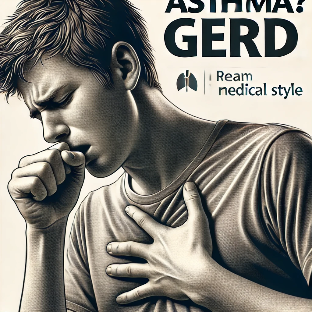 가슴통증과 기침하는 사람.천식일까? 역류성식도염일까? 의문 표시