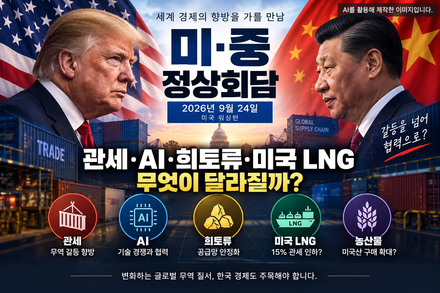 2026년 9월 24일 미중 정상회담 관세 AI 희토류 미국 LNG 핵심 쟁점