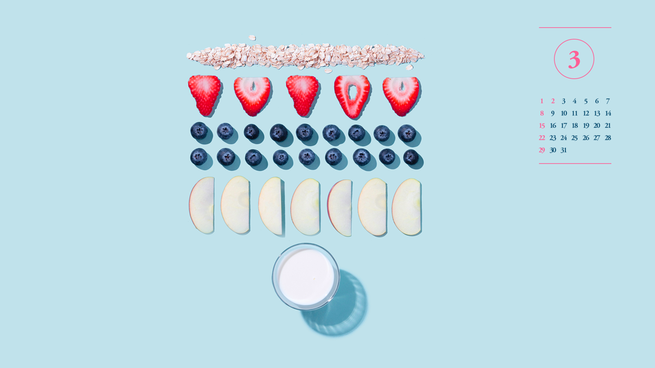 09 과일과 우유 A - 2026년3월 달력배경화면