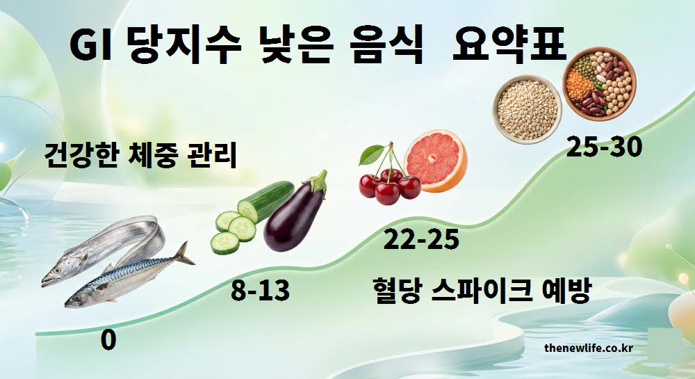 혈당 스파이크를 예방하고 건강한 체중 관리에 도움을 주는 GI 당지수 낮은 음식 요약표