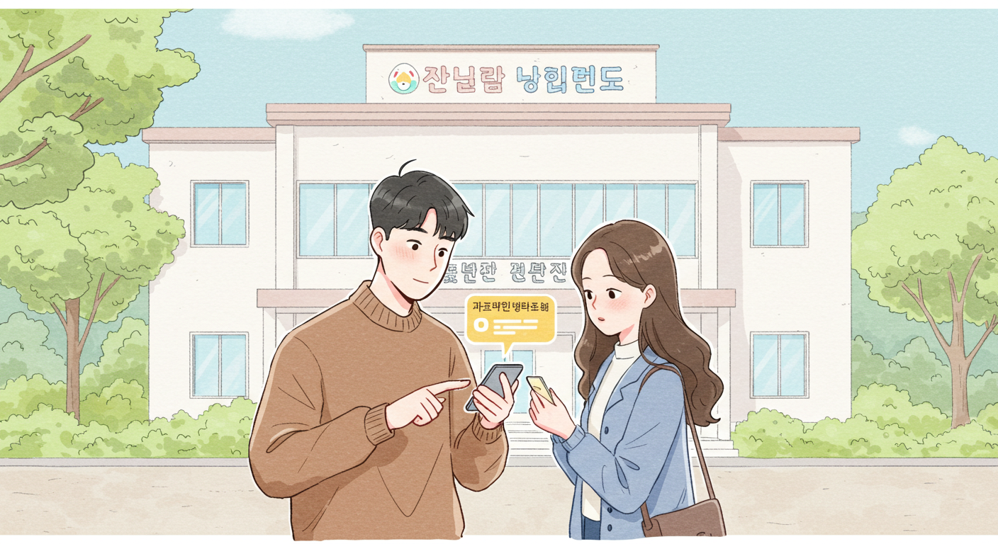 한국인이 스마트폰으로 민생지원금 신청 안내를 확인하는 모습