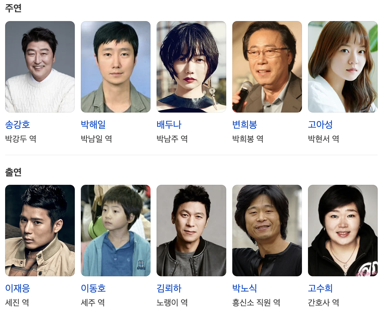 영화 괴물 출연지 배우 이미지