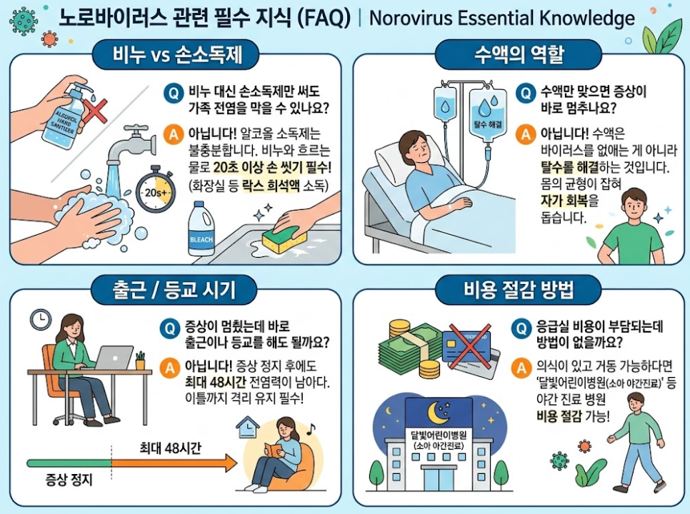 노로바이러스 전염 예방법과 수액 치료 역할, 출근&middot;등교 시기, 비용 절감 FAQ