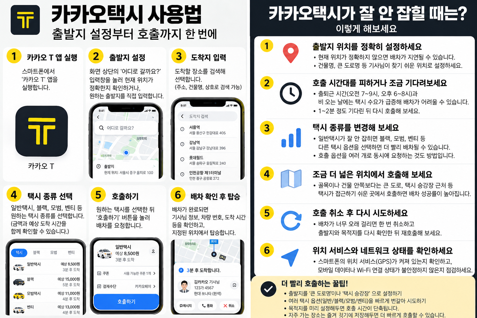 카카오택시 사용법, 잘 안 잡힐 때는? 출발지 설정부터 빨리 호출하는 방법