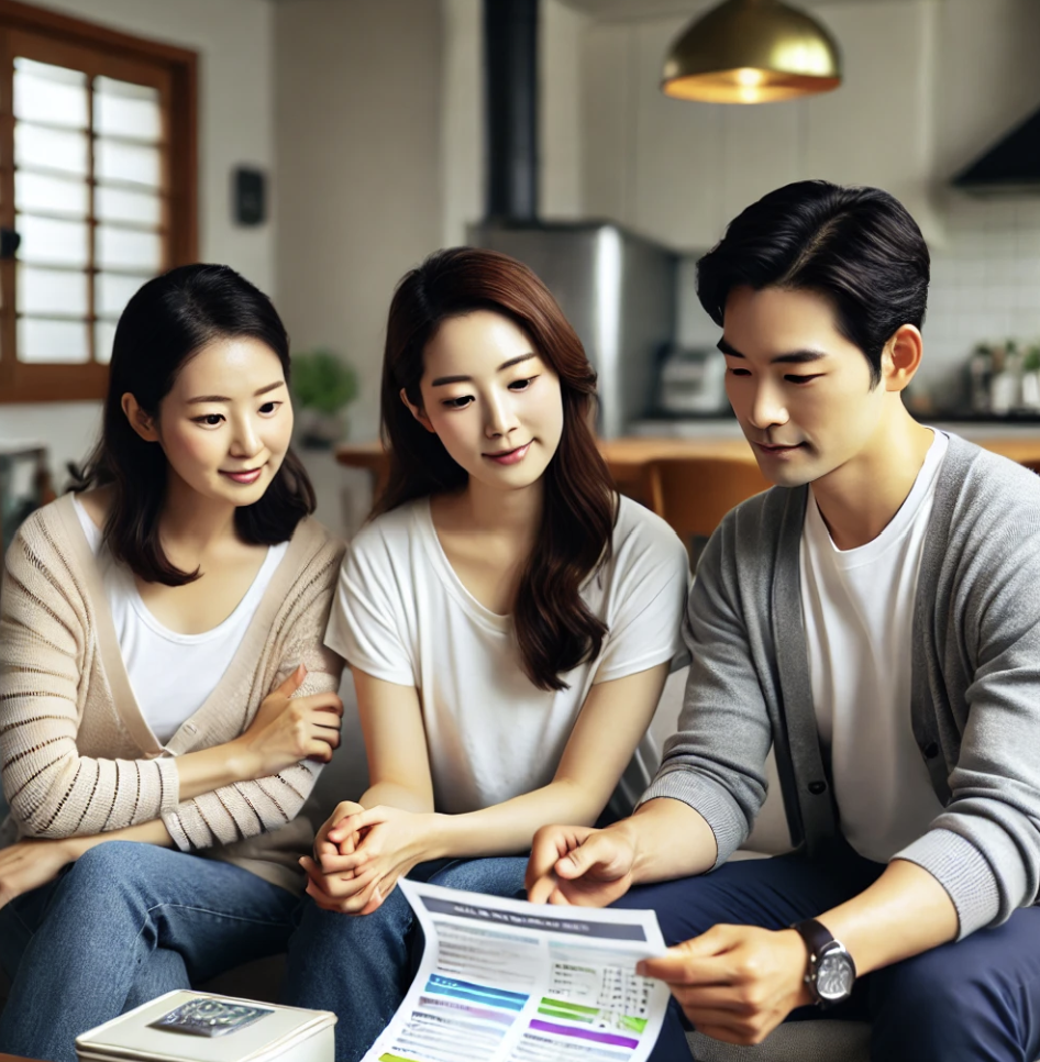 가족들이 함께 건강보험에 대해 논의하는 모습