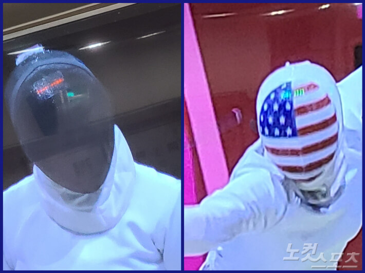 점수점등표시 펜싱마스크 (출처 : 노컷스포츠)