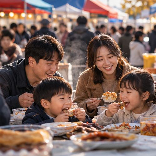 강경젓갈축제 가족 나들이 장면을 설명하는 AI 이미지