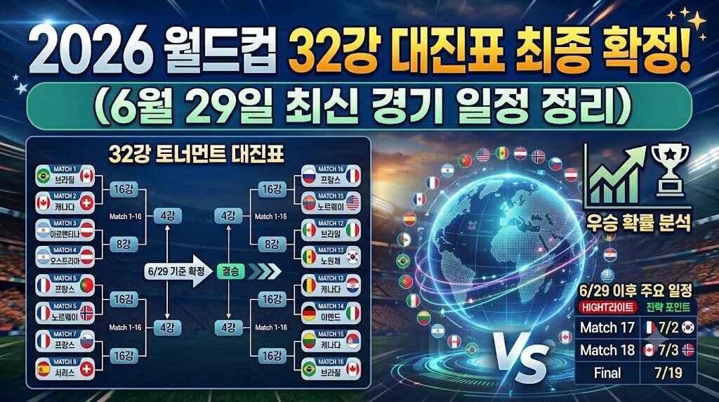 2026 월드컵 32강 대진표 최종 확정! (6월 29일 최신 경기 일정 정리)