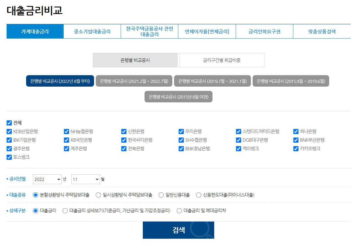 전국은행-연합회-대출금리비교-화면