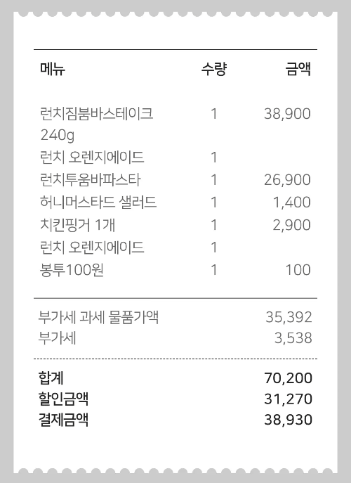 아웃백+이용+실제+영수증