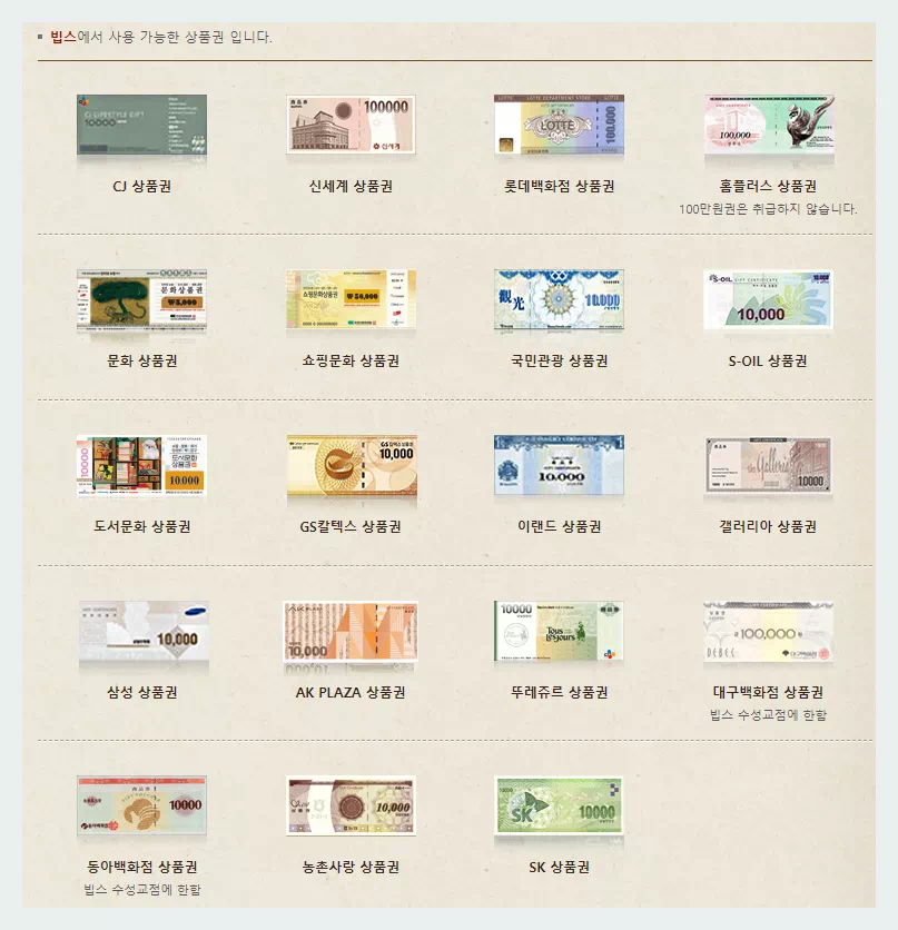 빕스에서 사용가능한 상품권