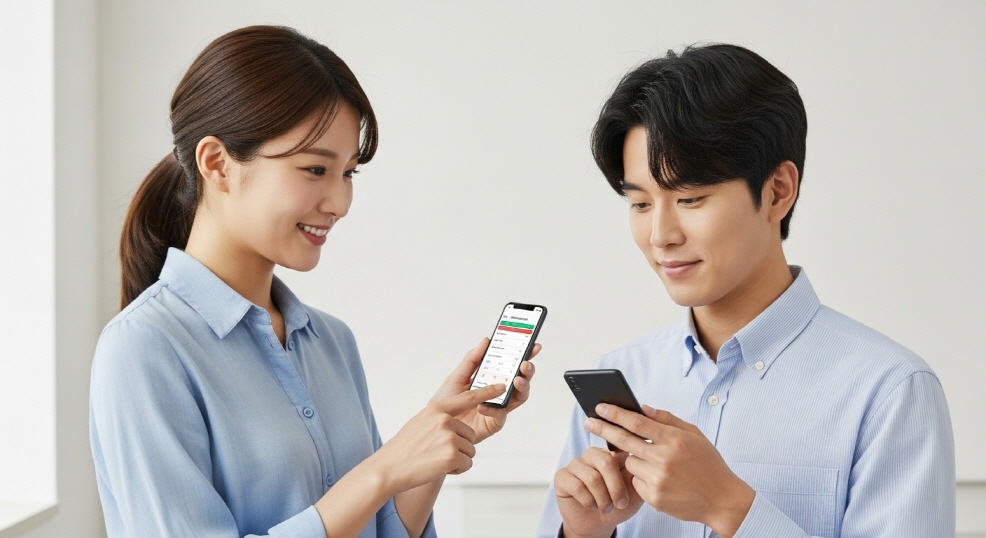 카드 잔액을 앱으로 확인하는 젊은 남성