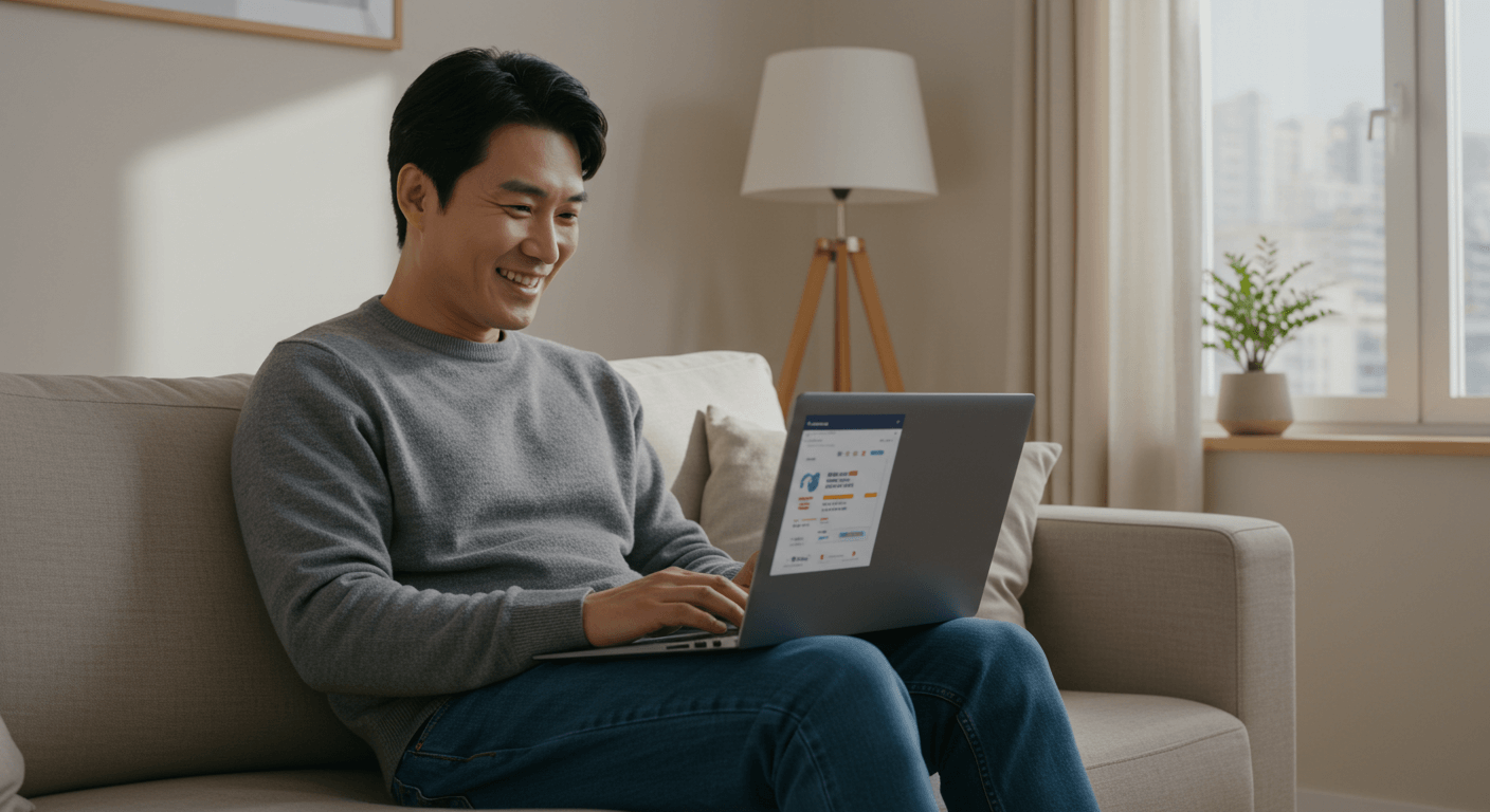 남성이 환급금 입금을 확인하고 만족스러워하는 모습 3