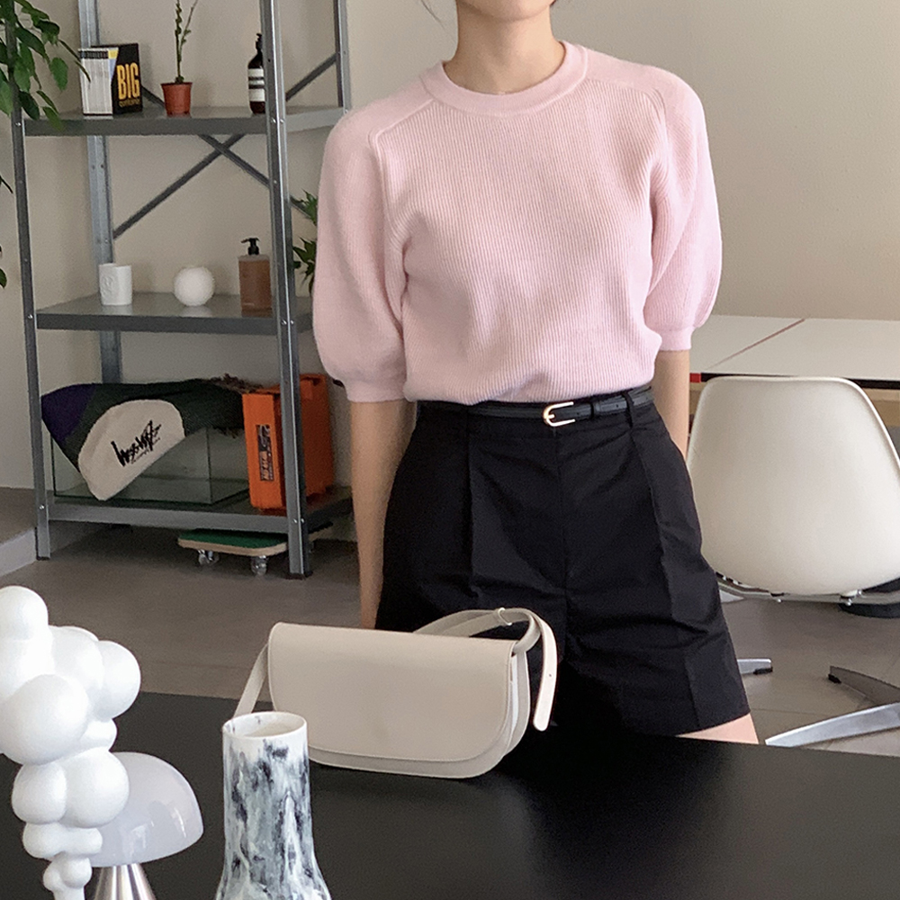 엘렌 래글런 퍼프소매 가을 반팔니트