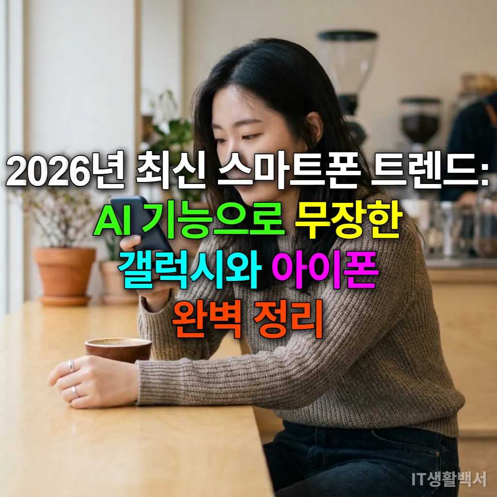 2026년 최신 스마트폰 트렌드를 살펴보는 한국인 여성의 모습
