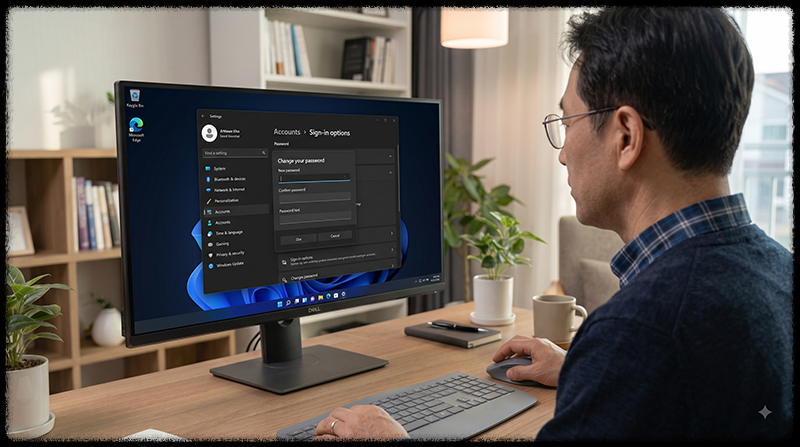 Windows 11 로컬 계정의 새 암호 입력칸을 비워 비밀번호를 제거하는 모습