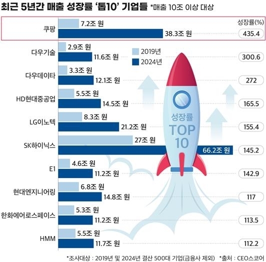 최근 5년간 매출 성장률 톱10 기업