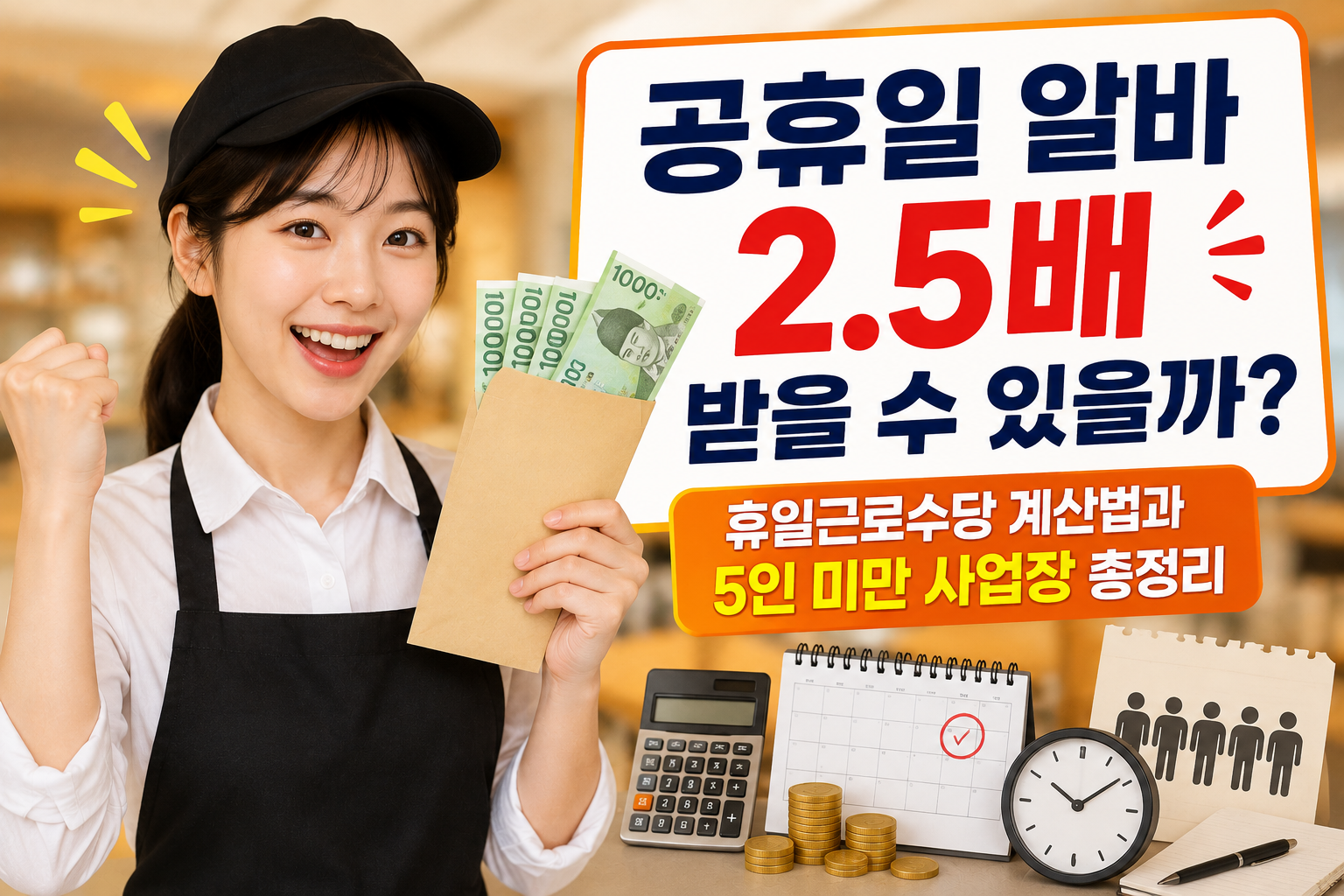 공휴일 알바 2.5배 받을 수 있을까? 휴일근로수당 계산법과 5인 미만 사업장 총정리 관련 사진