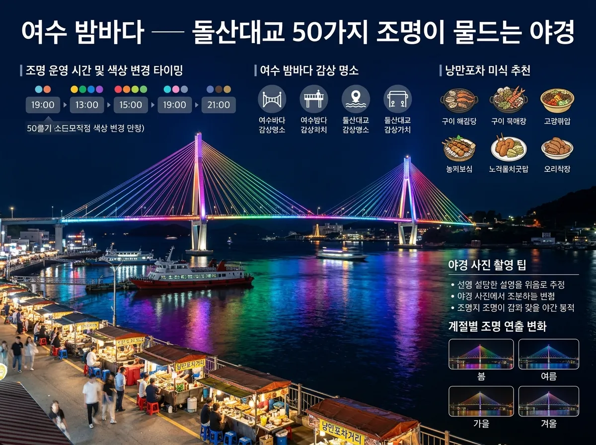 여수 돌산대교 야경과 낭만포차거리 전경