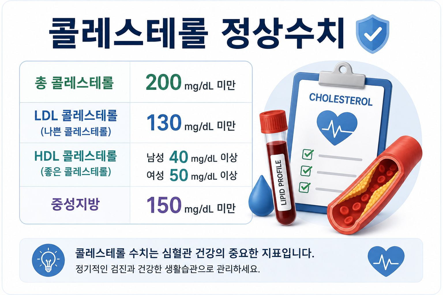 콜레스테롤 정상수치 LDL HDL 중성지방 기준