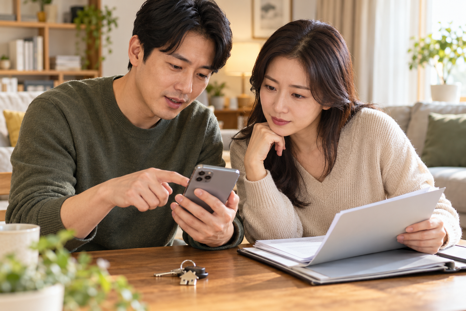 가족이 주소와 서류 알림을 함께 대조하는 장면 예시