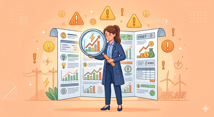 전기요금 신청 전 주의사항을 꼼꼼히 확인하는 모습을 담은 인포그래픽 이미지