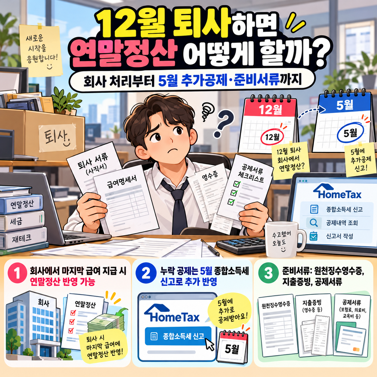12월 퇴사하면 연말정산 어떻게 할까? 회사 처리부터 5월 추가공제&middot;준비서류까지