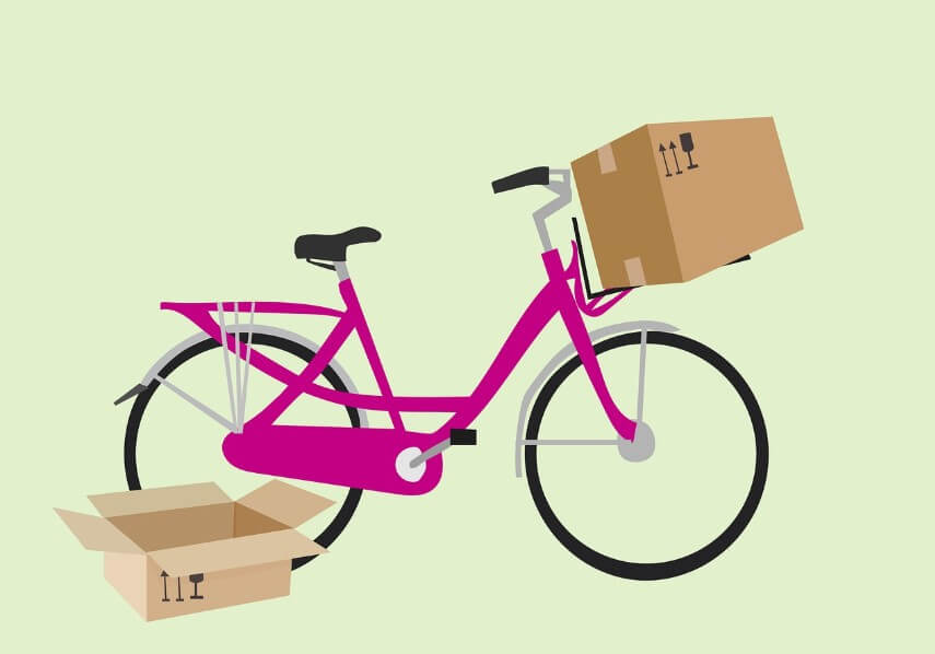 자전거에 박스를 실은 모습