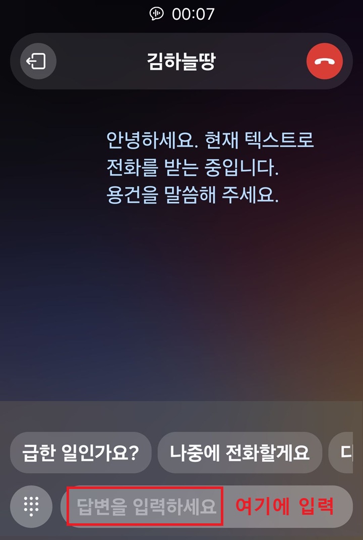 텍스트 통화 화면 보임