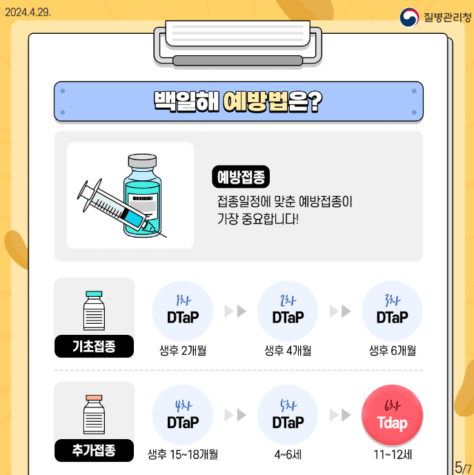 어린이 백일해 예방접종 시기 무료 접종 가능한곳