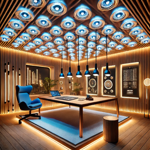 아파트 복도에서 기존 형광등을 LED 조명으로 교체한 장면. 절약된 전기 사용량을 그래픽으로 표현