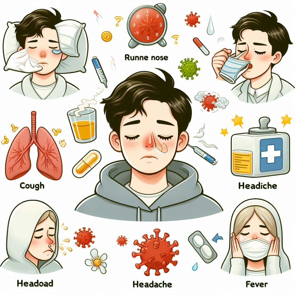 질병으로 인해 고열, 두통 등의 증상이 있어 보이는 사람의 모습