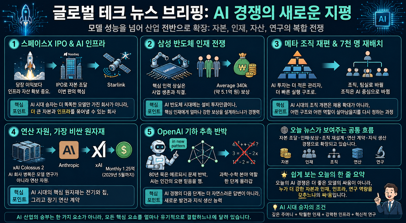 스페이스X IPO 서류, 삼성 반도체 보너스, 메타 감원과 7천 명 재배치, 앤트로픽이 xAI에 월 12.5억 달러, OpenAI의 80년 묵은 기하 추측 반박