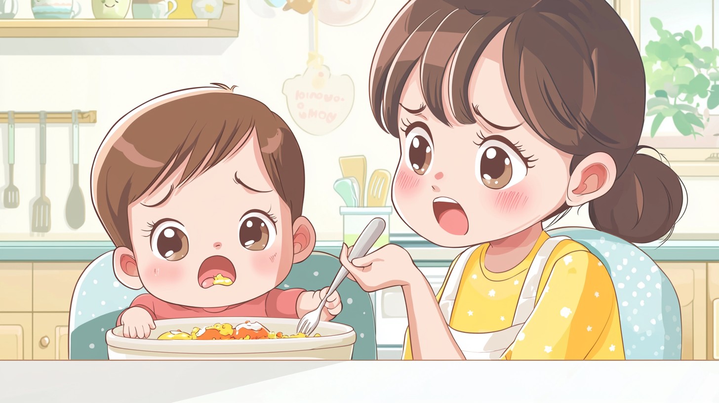 이유식을 거부하는 아기 사진