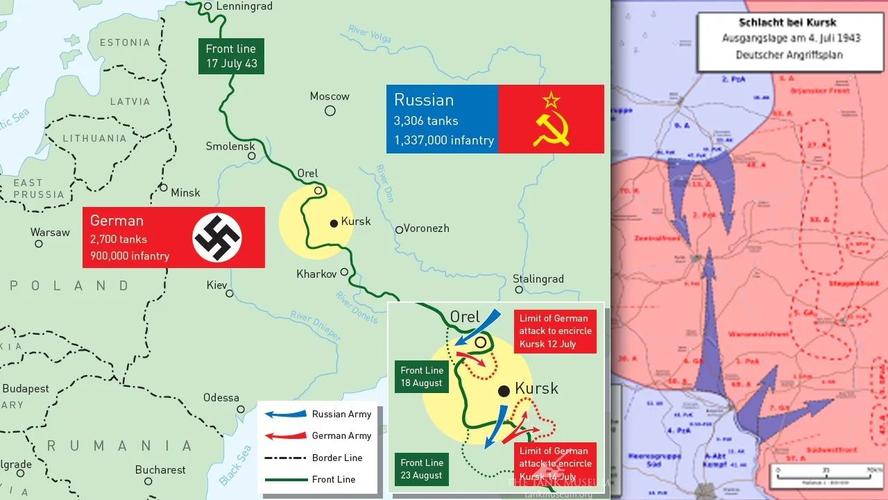 제2차 세계대전 쿠르스크 전투와 프로호로프카 전투 위치 지도