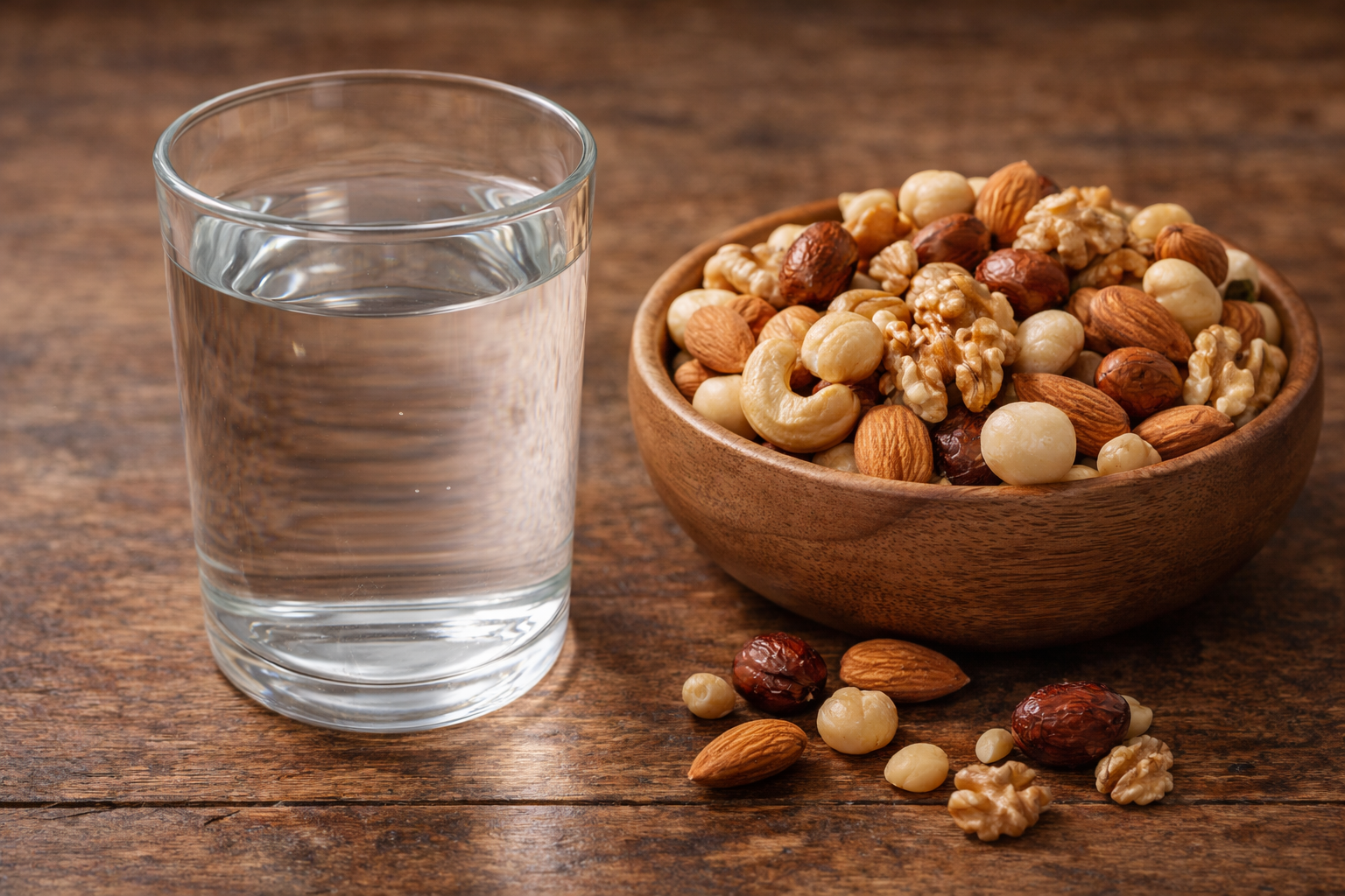 수분 보충을 위한 물 한잔과 피부 장벽을 돕는 견과류 사진