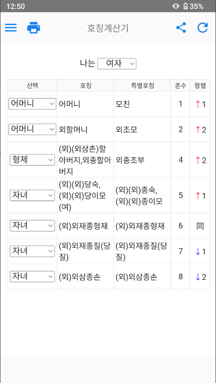 호칭계산기, 시댁 촌수계산, 처가 호칭계산