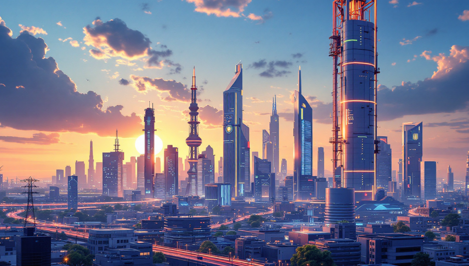 SMR 기술의 장기 수익률 전망을 보여주는 미래 도시 전경 이미지