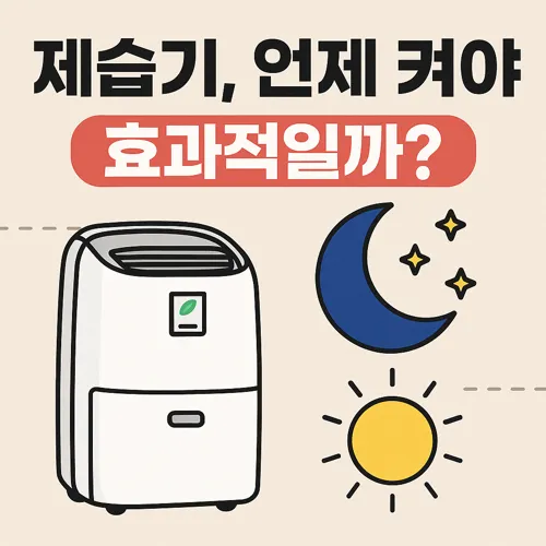 제습기와 낮밤 아이콘이 함께 있는 타이밍 안내 썸네일