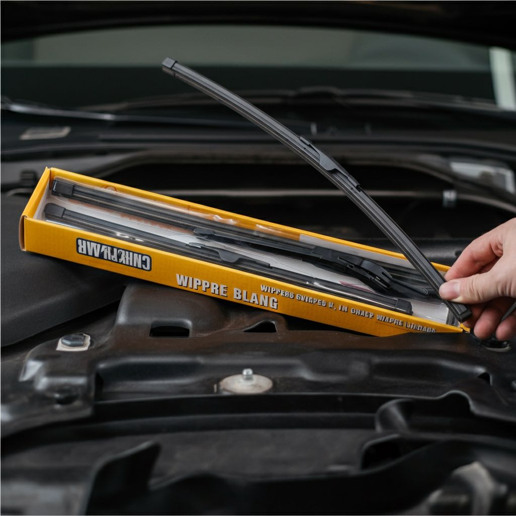 새 자동차 와이퍼 블레이드 패키지 또는 교체하는 손 모습